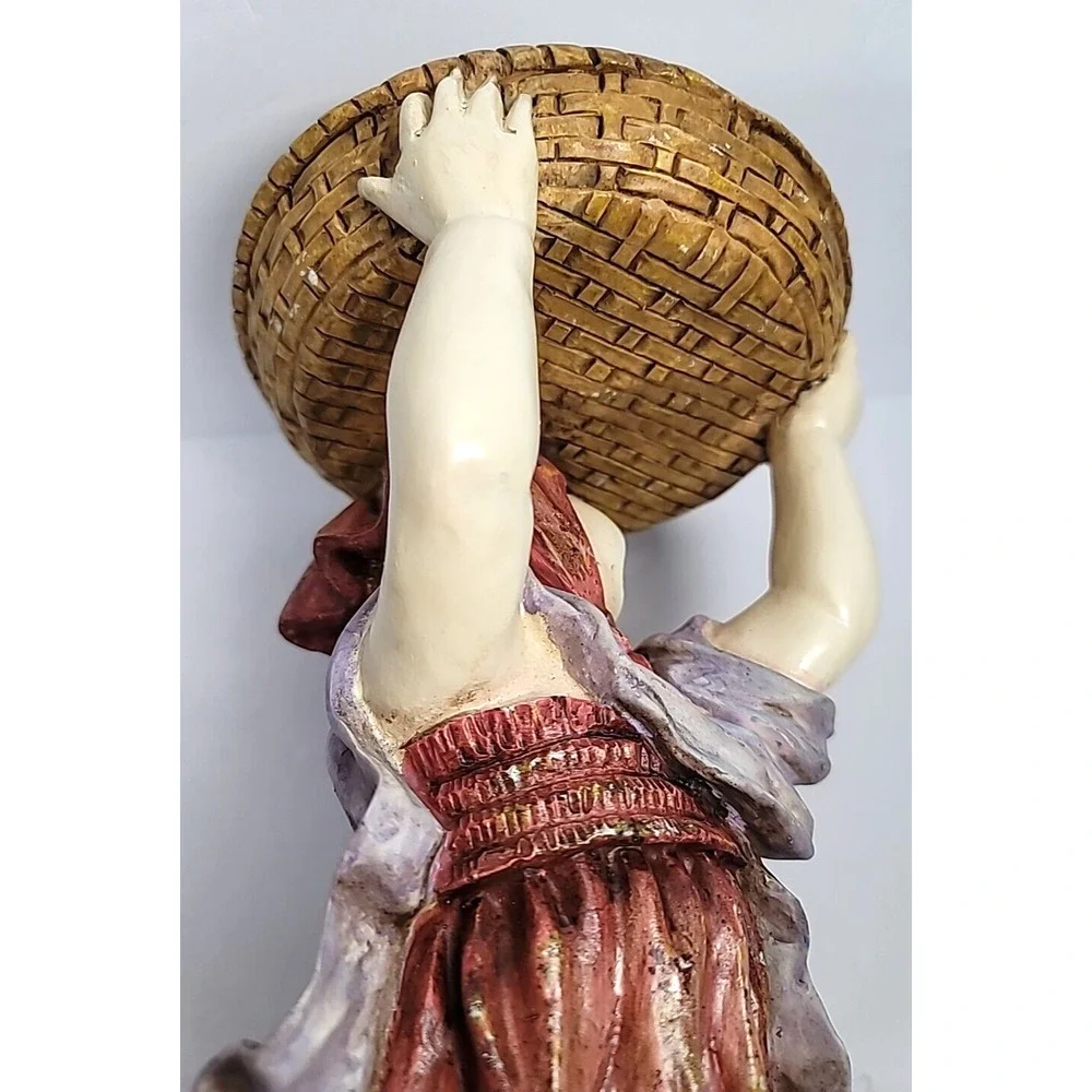 1998 Chrisdon Kneeling Girl with Basket Garden Art Bird Bath/Feeder/Plant Holder